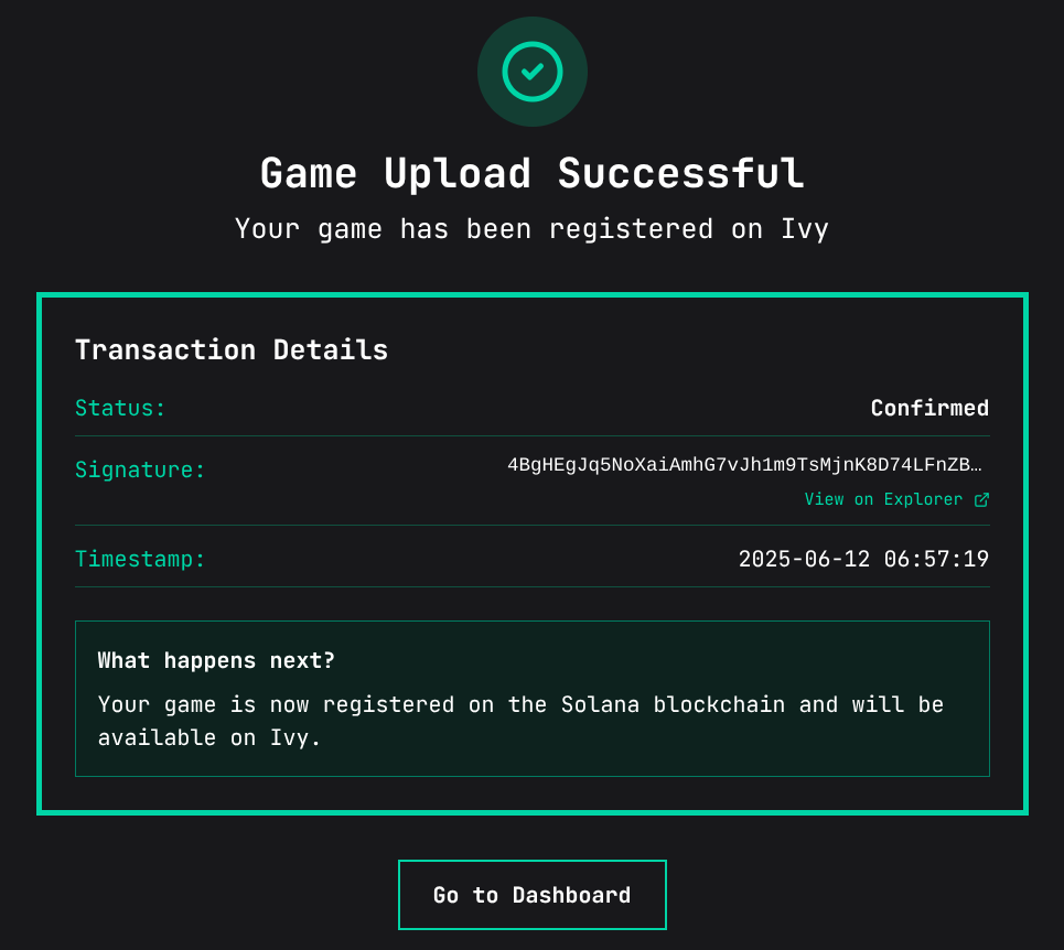 Success dialog